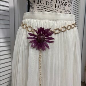 Gold Chain Belt with Purple Flower Accent